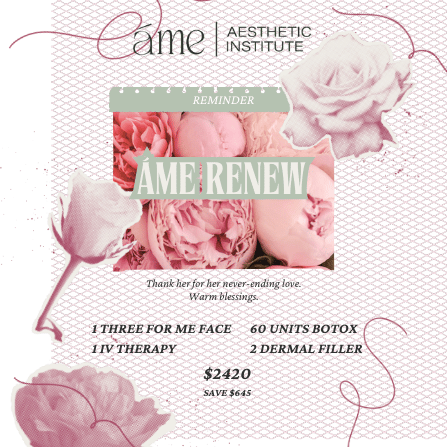 Aesthetic treatment promotion with floral design elements.